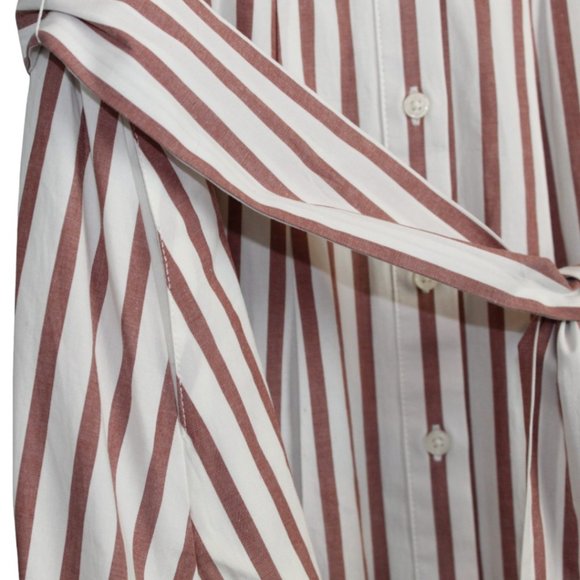 Boden 8R Brick Red White Striped Dress Button Down Belted Waist Tie Short Sleeve - Picture 11 of 12